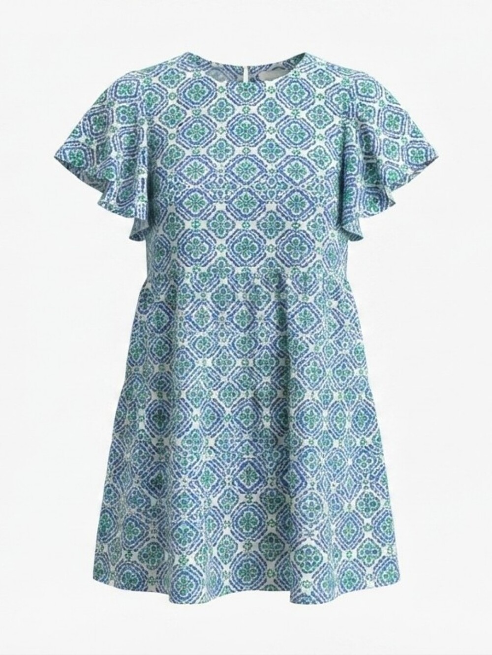 Kim Rogers Petite Blue & Green Floral Geometric Print Dress Size PL